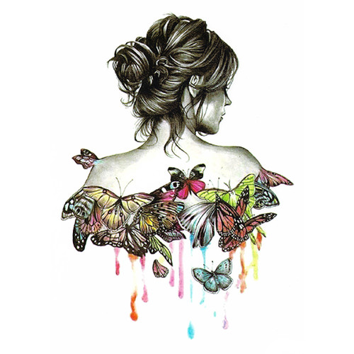 Temporary Tattoo, HB-758, Butterfly Girl 758, 6" x 8.25"