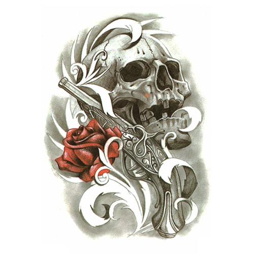 Temporary Tattoo, TH-636, Skull 636, 6" x 8.25"