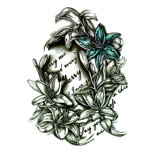 Temporary Tattoo, TH-340, Flower 340, 6" x 8.25"