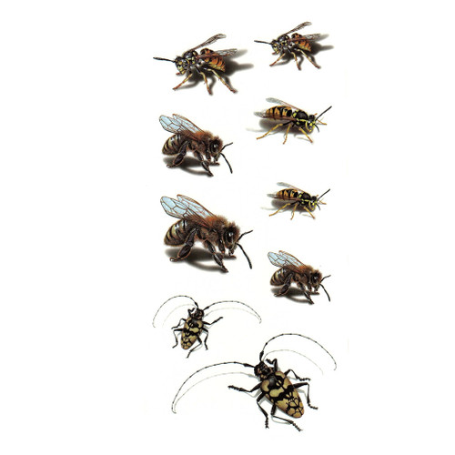 Temporary Tattoo, 3D-21, Bees Multi 21, 3.5" x 7.5"