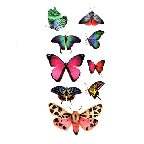 Temporary Tattoo, TL-002, Butterfly Multi 002, 3.5" x 7.5"