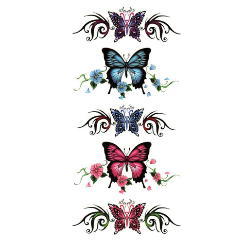 Temporary Tattoo, M026, Butterfly Multi 026, 3.5" x 7.5"