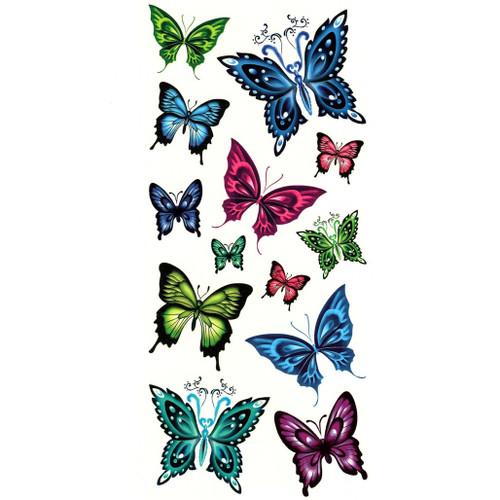 Temporary Tattoo, M030, Butterfly Multi 030, 3.5" x 7.5"
