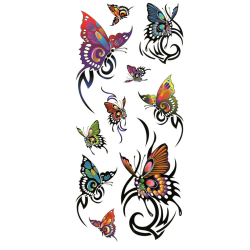 Temporary Tattoo, M034, Butterfly Multi 034, 3.5" x 7.5"
