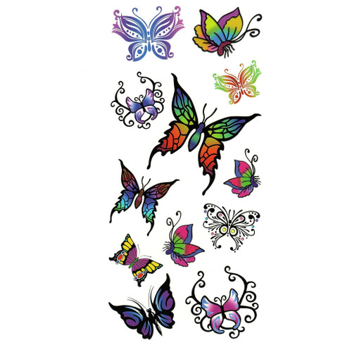 Temporary Tattoo, M039, Butterfly Multi 039, 3.5" x 7.5"