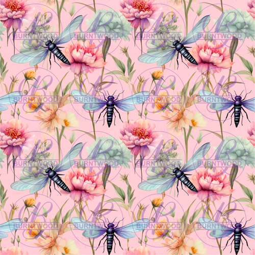 Digital - Floral Dragonflies Seamless 8114