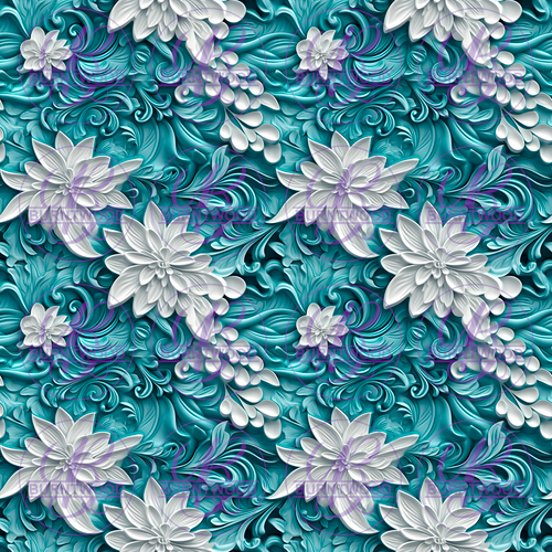 Digital - 3D Teal Floral Seamless 8170