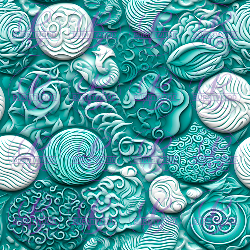 Digital - 3D Teal Patterned Rocks Seamless 8171