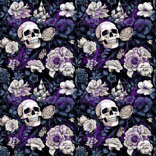 Digital - Floral Skulls Seamless 9471
