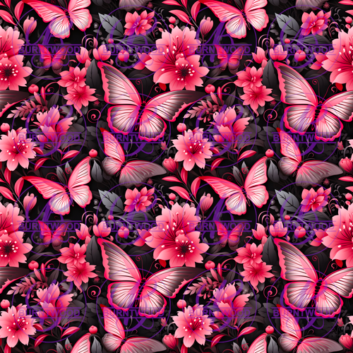 Digital - Pink Floral Butterflies Seamless 9473