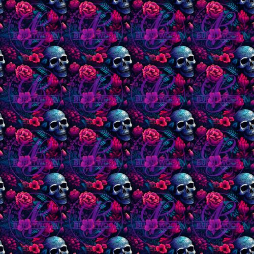 Digital - Floral Skulls Seamless 9480