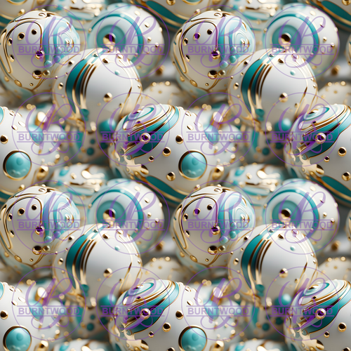 Digital - Teal and Gold Decorative Beads Seamless 9755