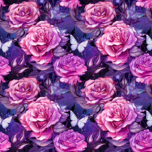 Digital - Glossy Roses & Butterflies Seamless 9793