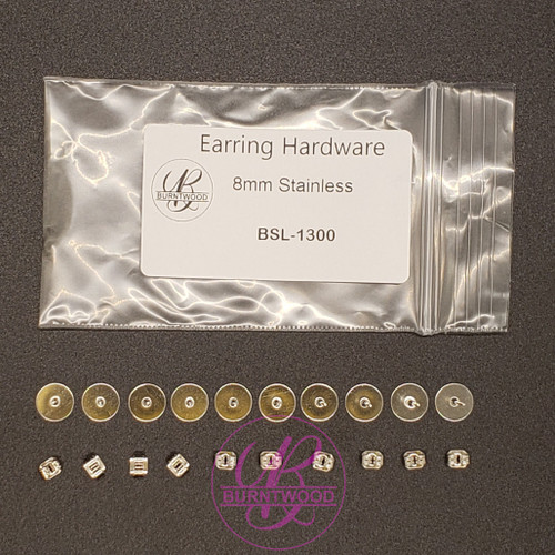 Earring Hardware for Studs 8mm, Stainless Steel (10 Pack)
