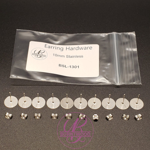 Earring Hardware for Studs 10mm, Stainless Steel (10 Pack)