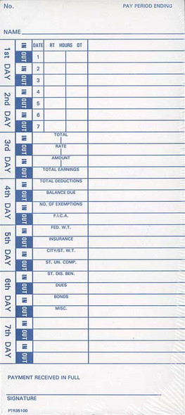 35100-10 Time Cards for Pyramid 3500 / 3600ss / 3700 / 3000HD