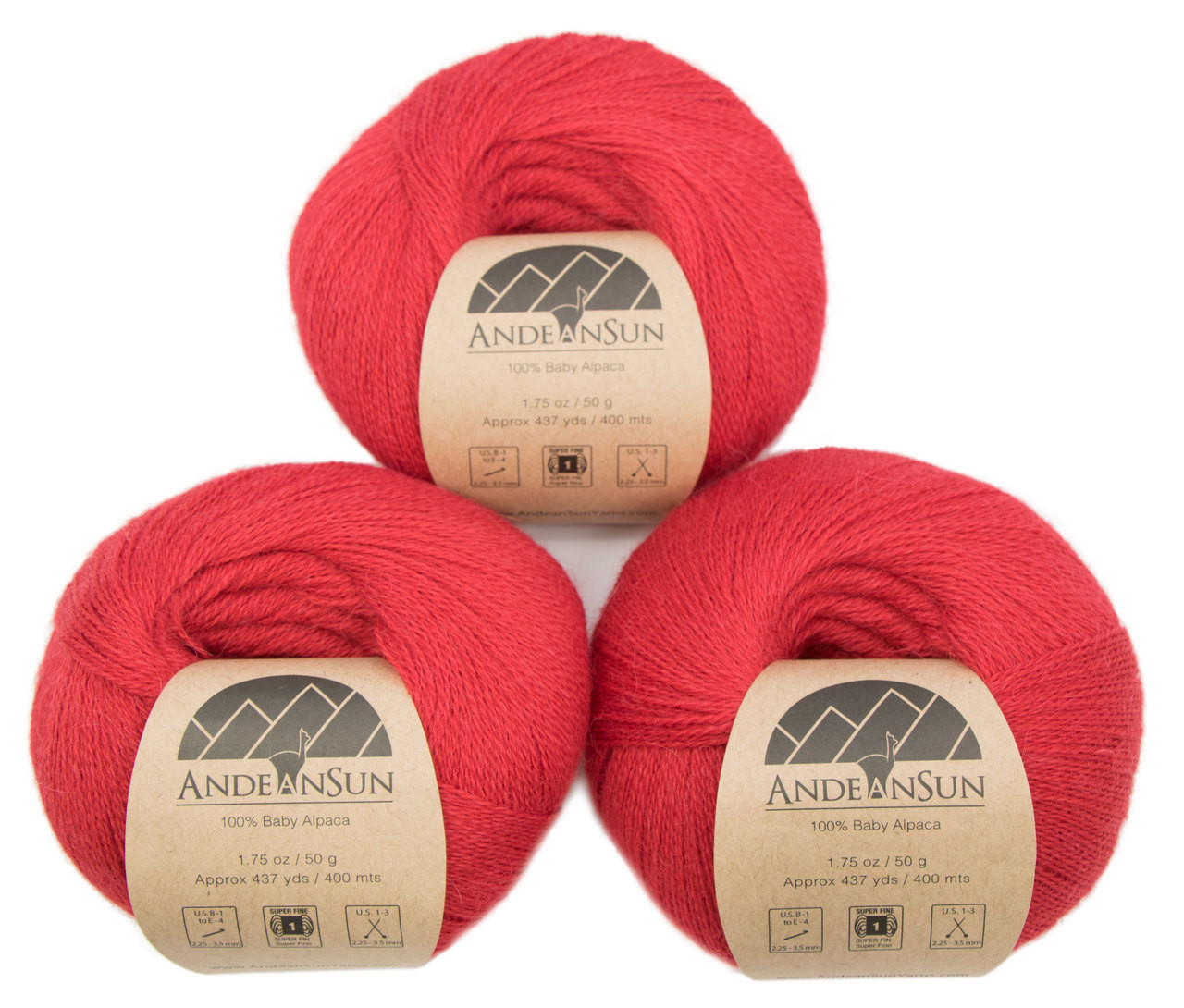 100% Baby Alpaca Yarn (Weight #1) LACE - SET OF 3 Skeins 150 GRAMS TOTAL-  Luxuriously and CARING SOFT - Llacta