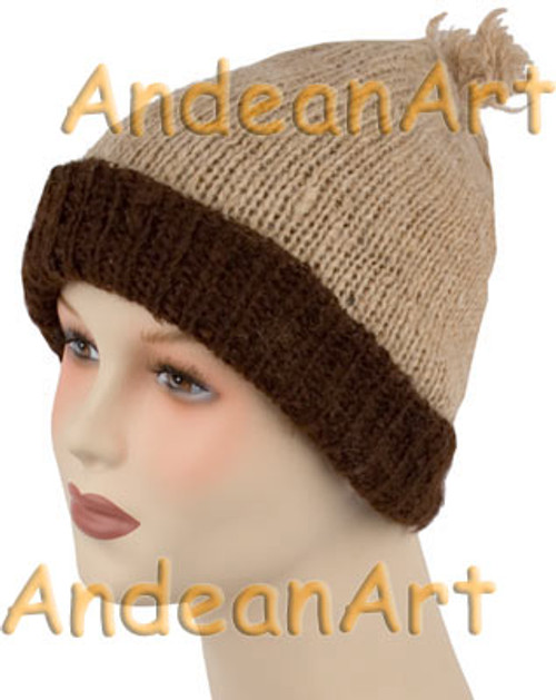 100% Alpaca BEANIE REVERSIBLE Hat SOLID COLORS (HandSpun - HandKnitted - UNDYED Natural Alpaca Colors) - Rustic Quality - 16751701