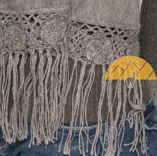 Hand Crocheted FLOWERS Alpaca Scarf - Alpaca Carrasco - Grey - 16773556
