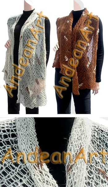 100% Alpaca Scarf "Web" (HandSpun - HandKnitted - UNDYED Natural Alpaca Colors) - Rustic Quality - 16772203