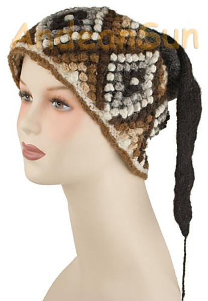 100% Alpaca BEANIE Hat "Andean Bobble Knit" (HandSpun - HandKnitted - UNDYED Natural Alpaca Colors) - Rustic Quality - 16741101