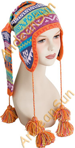 Ear Flap Alpaca Hat "Chullo" with Alpaca Motif - Bold Color - 16752215