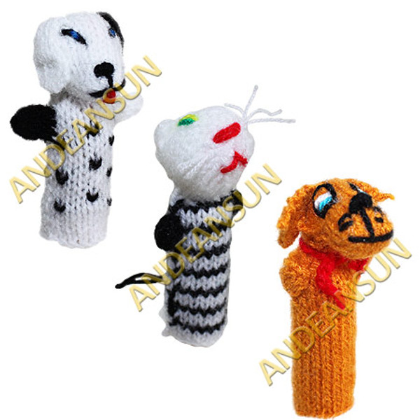 FP - Domestic Animals - RAW - Rustic Quality - Hand Knitted Finger Puppets - US STOCK