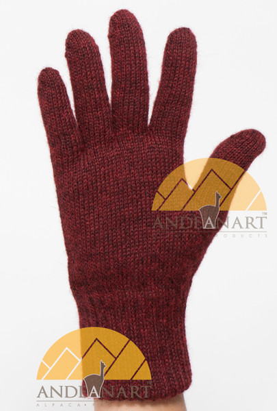 Classic Alpaca Gloves made with 100% Alpaca Yarn by AndeanSun - Burgundy and Black Heather  - 16783807