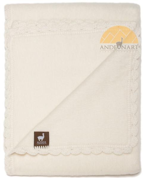 Alpaca Blanket for Babies with Hand Crocheted Scalloped Trim - Alpaca Carrasco - Ivory - 16891704