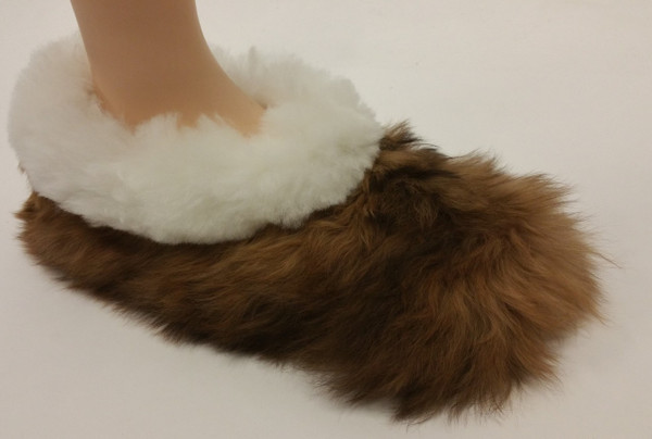 Baby Alpaca Fur Collar Slipper Hand Sewn - Shoe Style - Mixed Color - 72911705