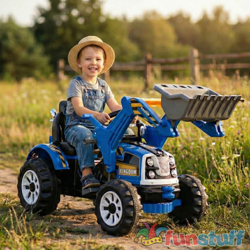 Funstuff Kingdom 12V Electric Tractor with Loader Blue 