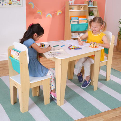 Kidkraft Pocket Storage Table & 2 Chair Set Natural - 20353 - Funstuff.ie Ireland UK