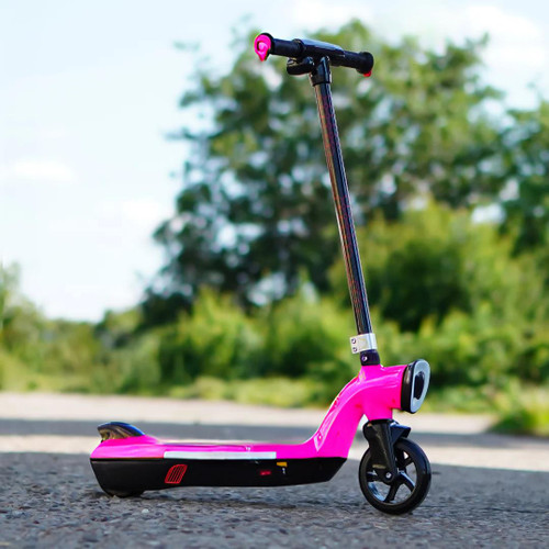 Whizza Prizm Kids 12V Electric Scooter with Flashlights and Headlight (Pink) 