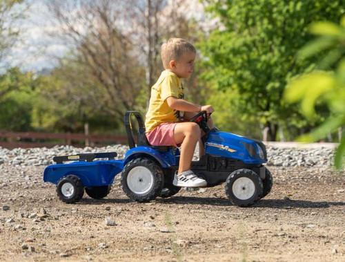  Falk New Holland Tractor with Trailer and Opening Bonnet Blue 