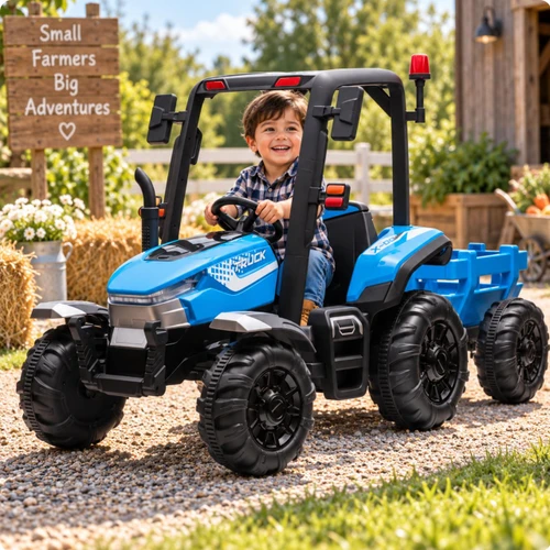 Funstuff AgriPower 24V Electric Ride On Tractor with Trailer Blue 