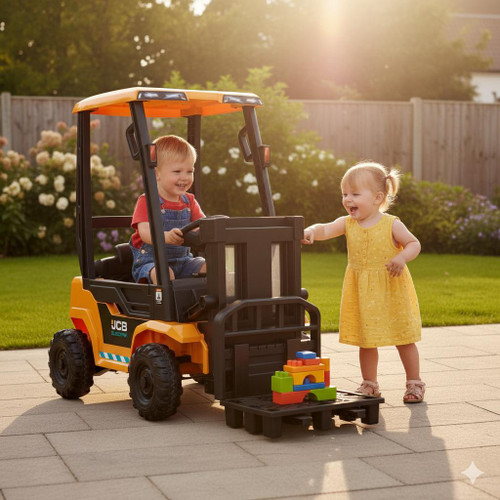  JCB Forklift 12V Electric Ride On Tractor Yellow 