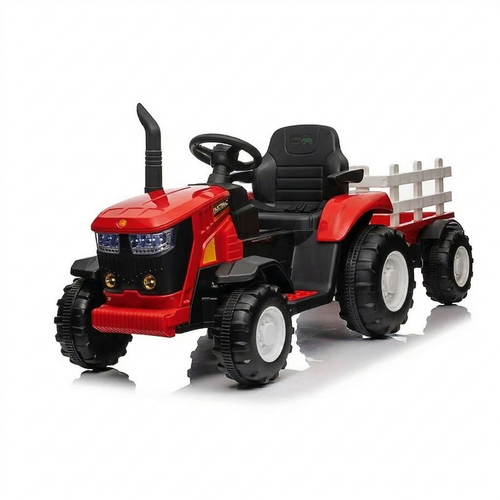 Funstuff Turbo Harvest  12V Electric Ride On Tractor with Trailer Red