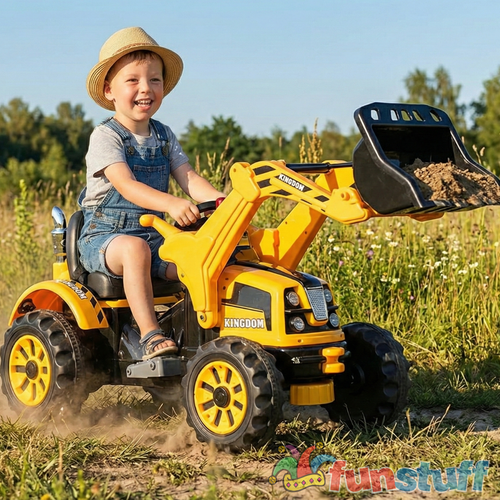 Funstuff KINGDOM- 12v Electric Tractor with Loader - Yellow