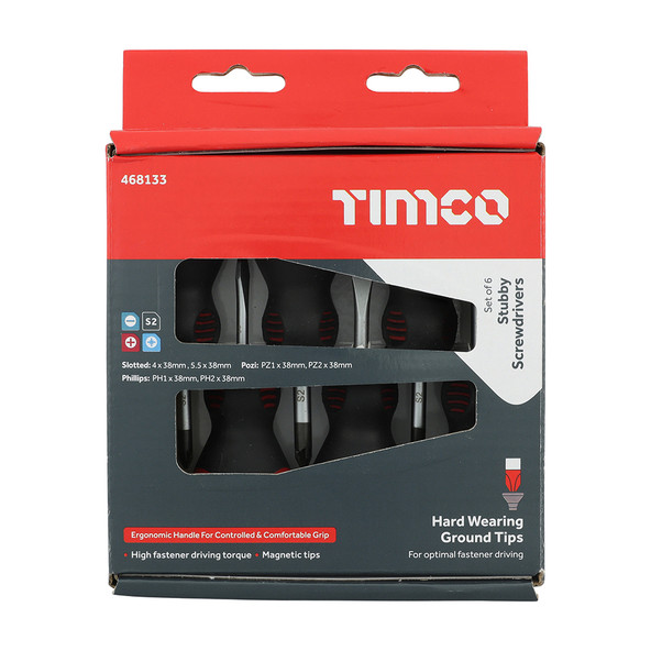 TIMCO Stubby Screwdriver Set - 6pcs - Box of 6