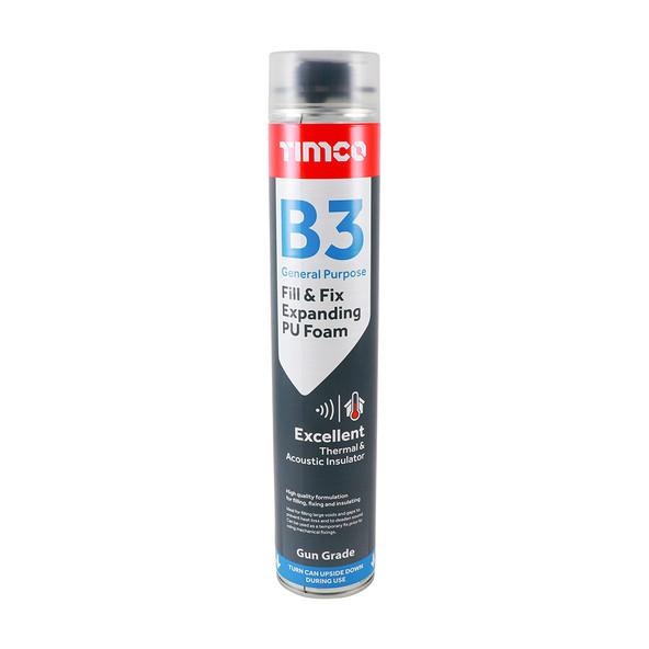 TIMCO B3 General Purpose Fill & Fix Expanding PU Foam - Gun Grade - 750ml - Pack of 12