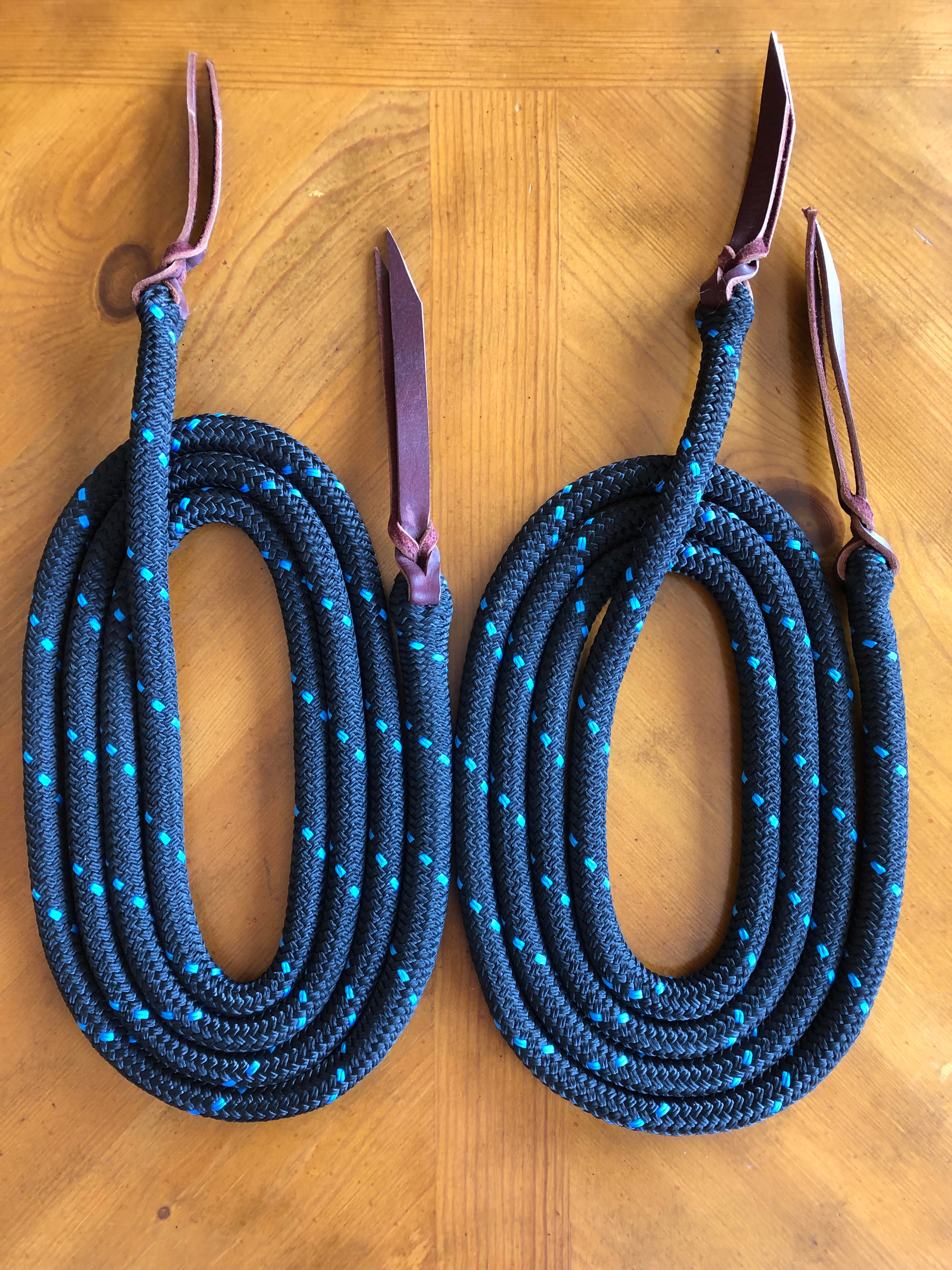 Rope Reins with Quick Change Cowboy Connectors - B & H Rope Halters