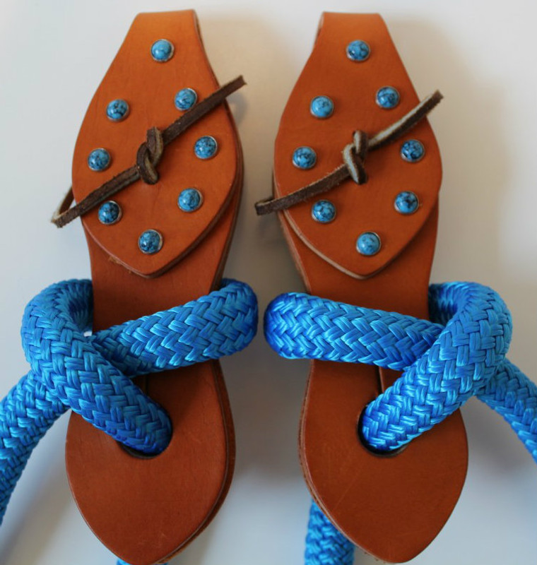Honey Harness Two Piece Slobber Straps Shown with Optional Turquoise Dots that Perfectly Match our Pacific Blue Reins and Mecates.