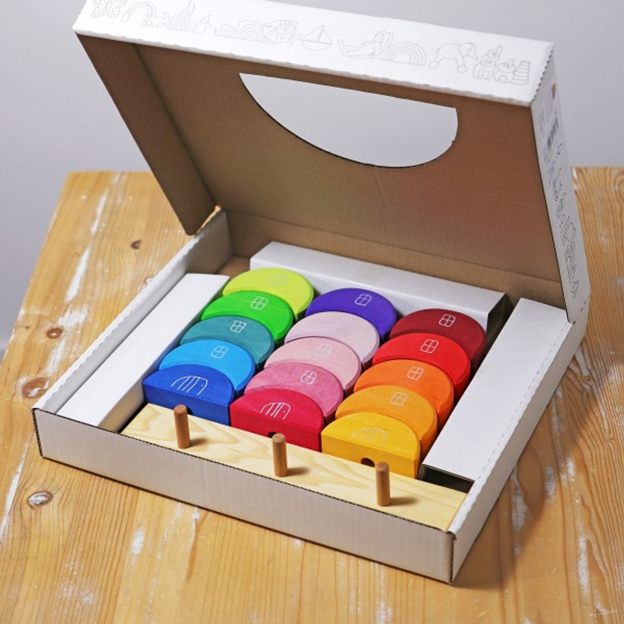 【最安値】 グリムス 月のお家 Piling Game Moon Houses Grimm's Piling Moon Houses - Grimm's Toys - Wooden Toys