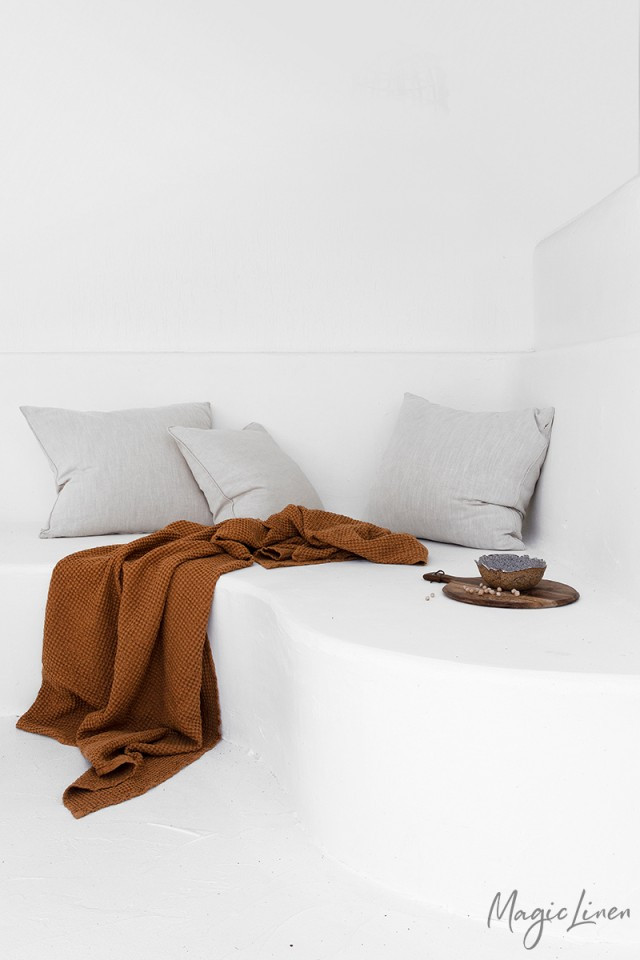 Blanket Magiclinen Waffle Linen Throw Beige Waffle Blanket MagicLinen