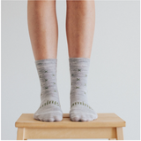Lamington Crew Length Merino Wool Socks Woman - Basil (Grey with Green X)