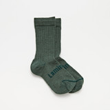 Lamington Crew Length Wool Socks Tuatara - Dark Green Rib