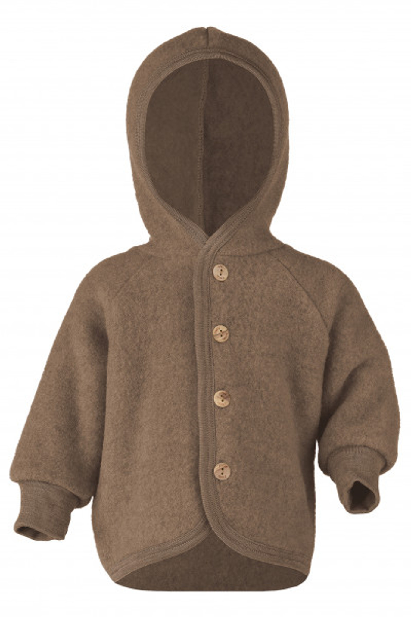 Engel Wool Fleece Hooded Jacket with Wooden Buttons - Walnut Melange