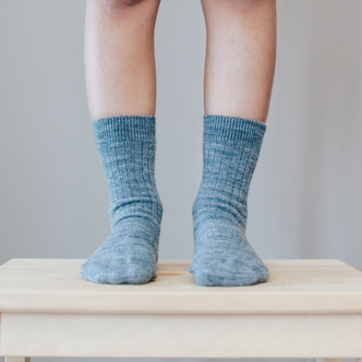 Lamington Crew Length Wool Socks - Grey Rib