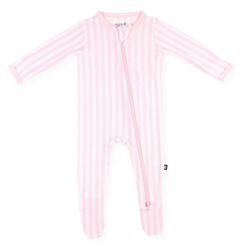 Kyte Baby Bamboo Zippered Footie in Sakura Bloom Stripe