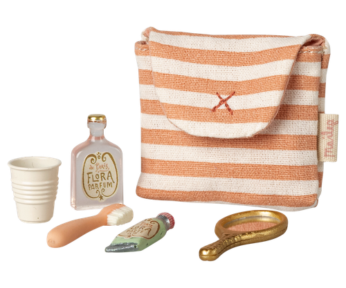 Maileg Toothbrush Set in Bag, Mouse - Coral